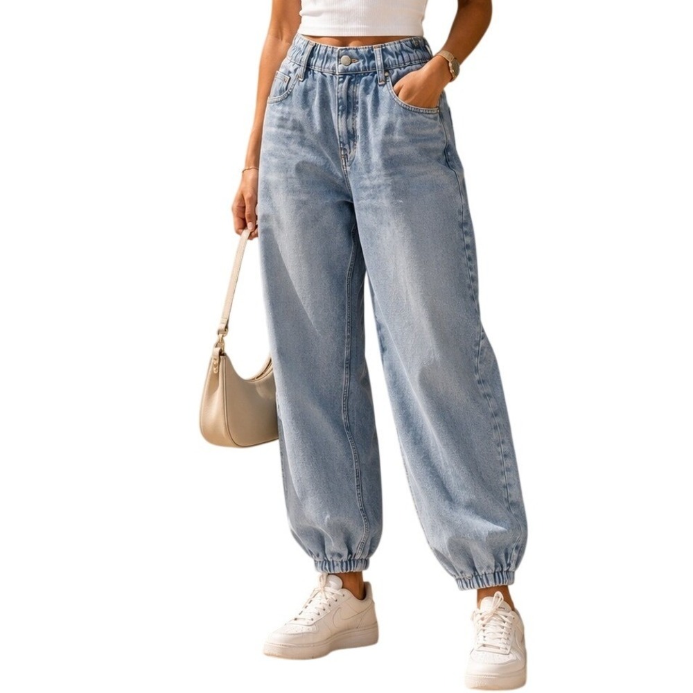 Rag & Bone Miramar Streetwear Jogger Pants Light Wash Denim Print Cotton Terry S - Picture 1 of 9